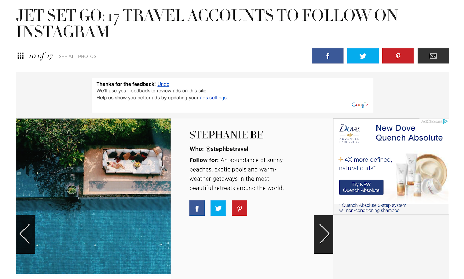 Harpers Bazaar Screen Shot: Best Travel Instagrams Feature