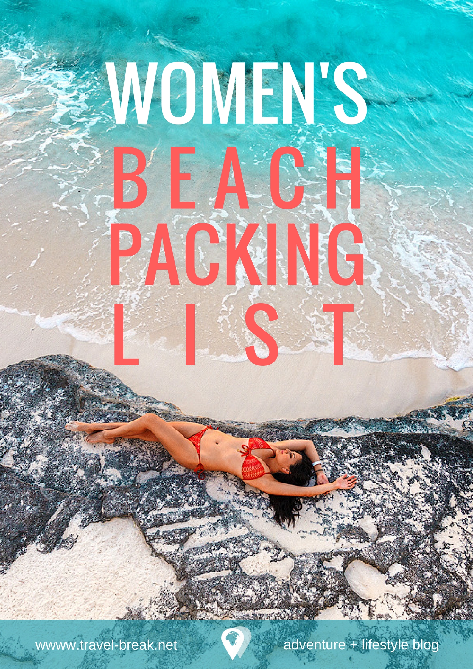 Women's Beach Packing List | The perfect checklist for your next vacation, swimsuit styles in black, white + color. Also, my favorite tropical destinations and beach parties. From the travel blog TravelBreak.net